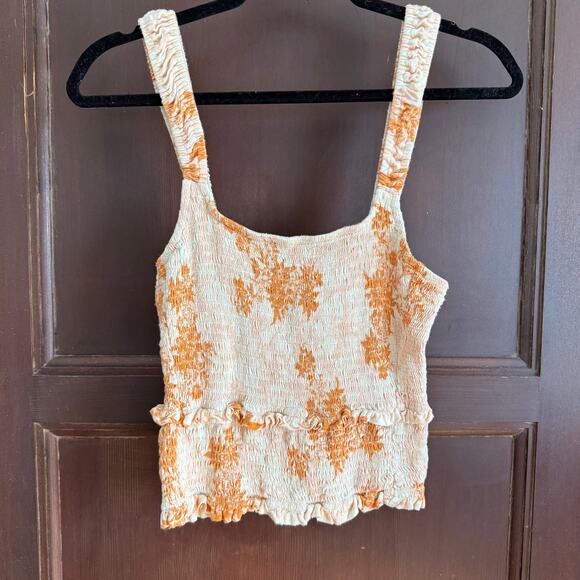 FREE PEOPLE | Intimately Hanna Peach and Pink Floral Smocked Camisole | Medium - Picture 2 of 6